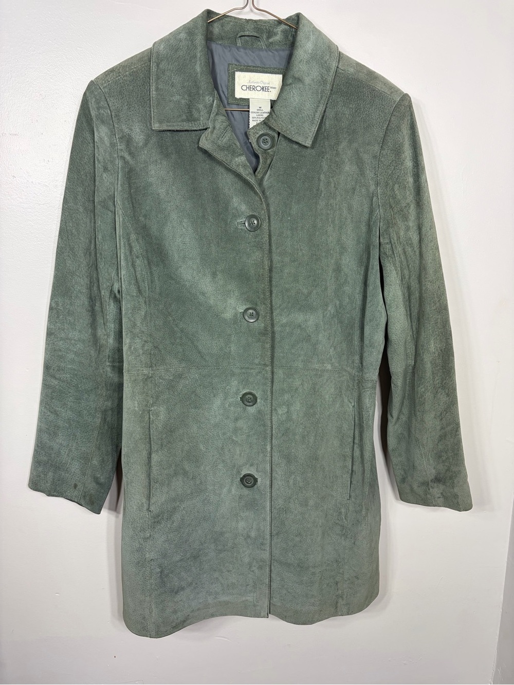 Vintage Cherokee Sage Green Genuine Suede‎ Leather Jacket Coat M Transitional